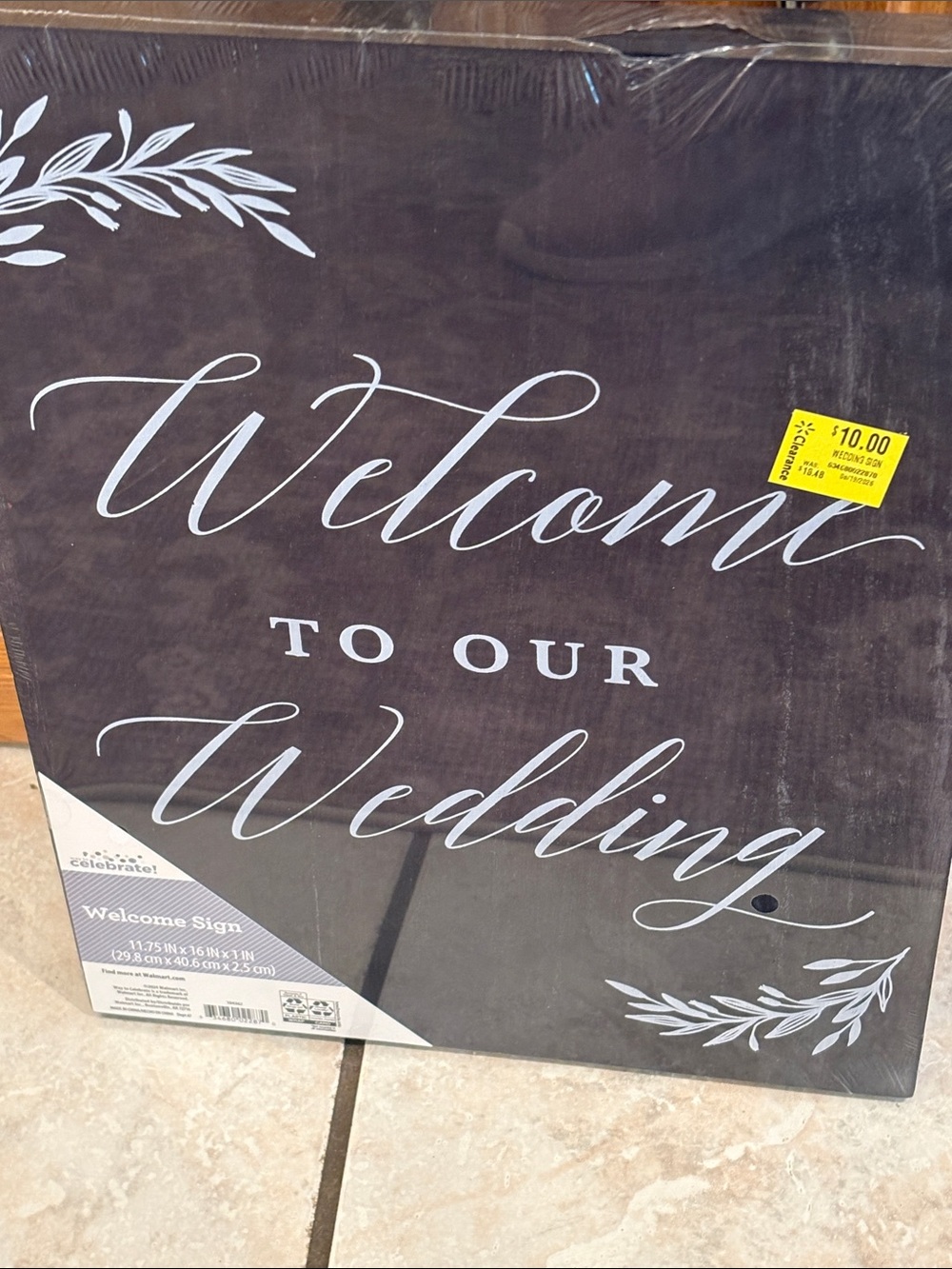 Welcome to Our Wedding Sign - White on Dark Brown by